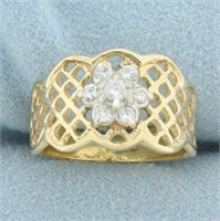 Diamond Custer Lace Design Ring in 14k Yellow Gold