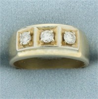 Mens Diamond 3 Stone Diamond Ring in 14k Yellow Go