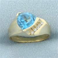 Swiss Blue Topaz and Diamond Ring in 14k Yellow Go