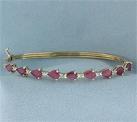 Ruby and Diamond Hinged Bangle Bracelet in 14k Yel