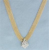 Diamond Teardrop Cluster Bismark Necklace in 14k Y