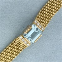 Vintage Aquamarine and Diamond Bracelet in 14k Yel