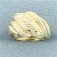 Diamond Cut Scalloped Shrimp Domed Ring in 10k Yel