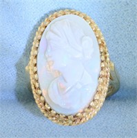 Victorian Revival Carved Opal Cameo Ring in 14k Ye