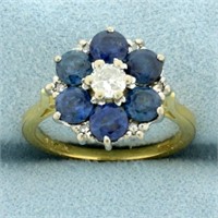 Vintage Sapphire ad Diamond Flower Design Ring in