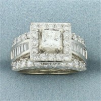 Princess Diamond Halo Engagement Ring in 14k White