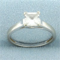 White Sapphire Solitaire Engagement Ring in 10k Wh