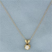 Diamond Buttercup Pendant on Chain Necklace in 14k