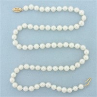 18 Inch 6MM Cultured Akoya Pearl Necklace in 14k Y