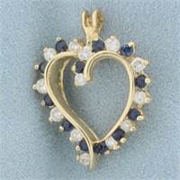 Sapphire and Diamond Heart Pendant in 14k Yellow G