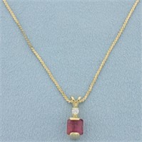 Ruby and Diamond Necklace in 14k Yellow Gold