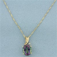 Mystic Topaz and Diamond Necklace in 10k Yellow Go