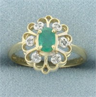 Emerald and Diamond Heart Design Ring in 14k Yello