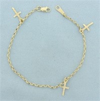 Vintage Cross Charm Bracelet in 14k Yellow Gold