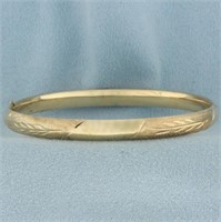 Etched Hinged Childs Bangle Bracelet in 14k Yellow
