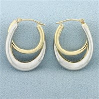 Two Tone Double Hoop Earrings in 14k Yellow and Wh