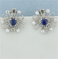 Sapphire and Diamond Sputnik Flower Earrings in 14