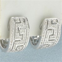 Diamond Greek Key Earrings in 18k White Gold
