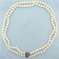 Vintage Sapphire Heart Akoya Pearl Necklace in 14k