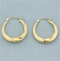 Twisting Design Textured Hoop Earrings in 14k Yell