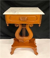 1960s Victorian Empire Style Lyre Marble Top Table