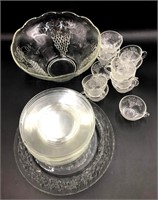 Clear Glass Punch Bowl Cups and Plates