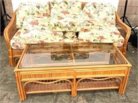 South Sea Rattan Couch and Coffee Table
