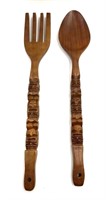 Decorative Carved Wooden Tiki Totem Fork and Spoon
