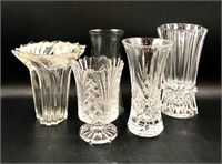 5 Various Glass or Crystal Flower Vases