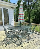 Wrought Iron Table with 6 Chairs & Umbrella