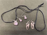 TWO PAIRS OF STERLING SILVER CAT THEMED EARRINGS