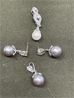 STERLING SILVER PEARL EARRINGS AND TWO STERLING