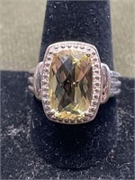 STERLING SILVER RING WITH YELLOW STONE SIZE 10