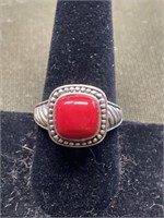STERLING SILVER RING WITH RED STONE SIZE 8.75
