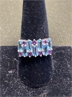 STERLING SILVER RING WITH BLUE AND PURPLE STONES
