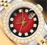 Rolex Ladies Datejust Ruby Diamond Watch 1.13 Ct