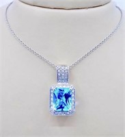 5.00 Ct Diamond Swiss Blue Topaz Necklace 18 Kt