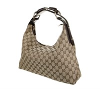 Gucci Canvas Medium Horsebit Hobo Bag