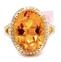 $ 5600 9 Ct Citrine Diamond Halo Ring 14 Kt