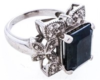 925 Sterling Silver Ring, Genuine Onyx