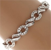 $ 12,850 3.50 Ct Diamond Wave Link Bracelet 14 Kt