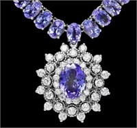 $ 32,000 48 Ct Tanzanite 2 Ct Diamond Necklace