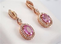 2.80 Ct Pink Sapphire Diamond Earrings 10 Kt