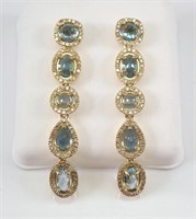 3.50 Ct Swiss Blue Topaz Diamond Earrings 10 Kt
