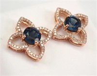 1.90 Ct London Blue Topaz Diamond Earrings 10 Kt