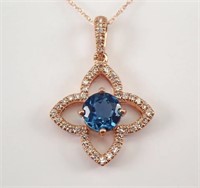 1.35 Ct London Blue Topaz Diamond Necklace 10 Kt