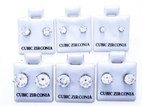 Group of Six Pair of Cubic Zirconia Stud Earrings