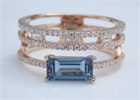 1.00 Ct London Blue Topaz Diamond Ring 10 Kt