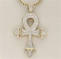 $ 14,780 4.50 Ct Diamond Ankh Pendant Necklace