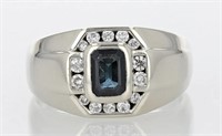 1.70 Ct Blue Sapphire Men Diamond Ring 14 Kt
